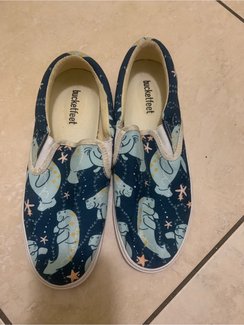 Bucket Feet Navy and Light Blue Manatee Slip-On Sneakers